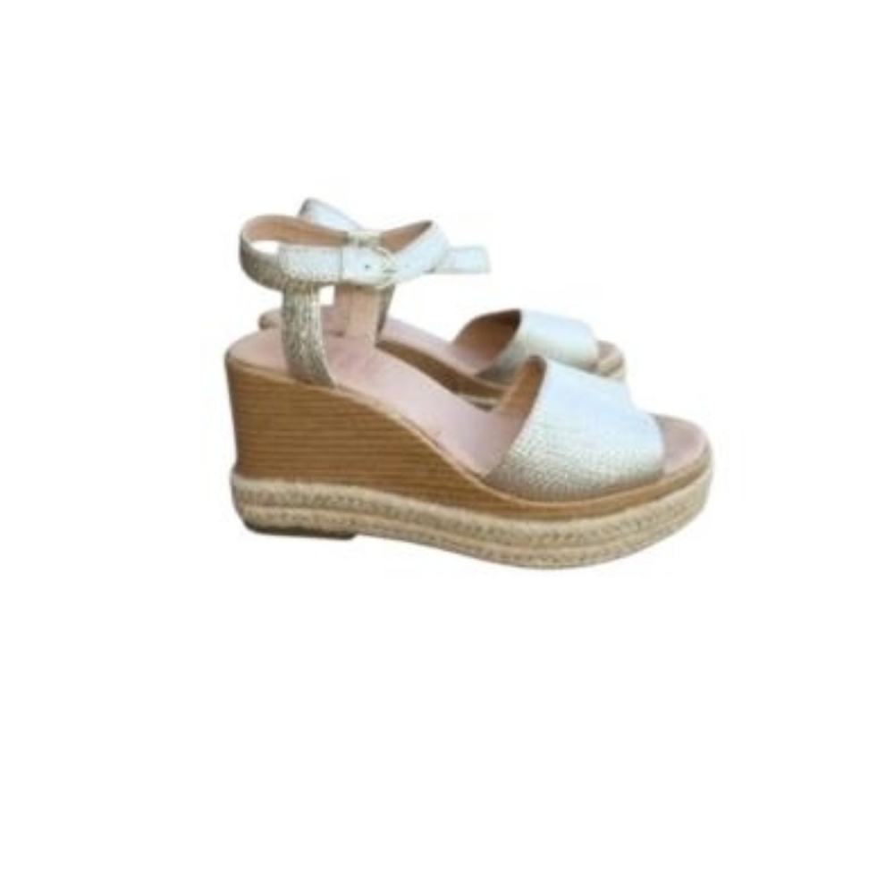 Sperry Topsider Plushwave Fairwater Metallic Gold Tan Leather Espadrille Wedge 9